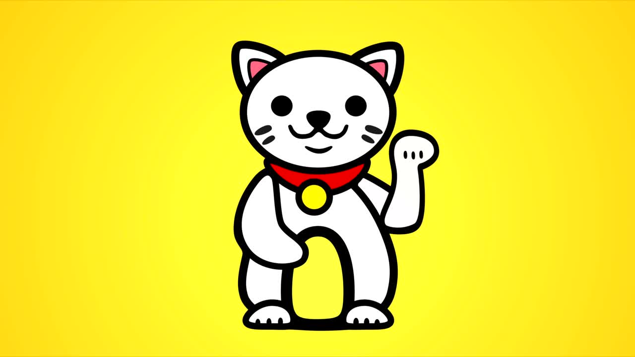 노란색 배경으로 4k maneki neko 애니메이션 - loopable