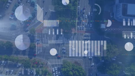 animación del procesamiento de datos financieros sobre el paisaje urbano