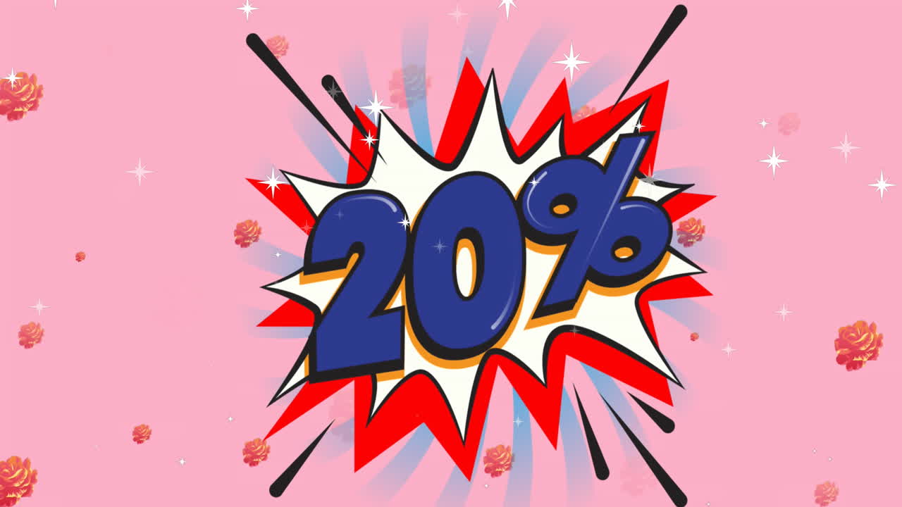 animación de 20 por ciento de texto sobre un fondo de burbuja de habla vibrante retro