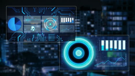 Animation-of-data-processing-with-scope-scanning-over-cityscape