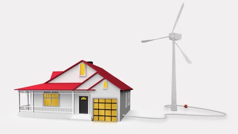 Animation-Einer-Windkraftanlage,-Die-Ein-Haus-Antreibt