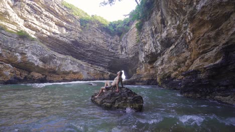 young man vacationing in sea bay.