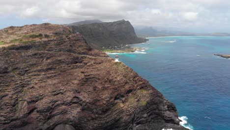 version one. smooth aerial orbit of makapuu lighthouse and rabbit island with beauitful clouds and ocean