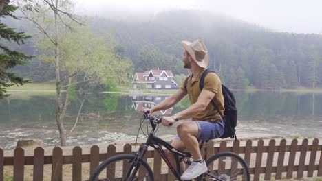 cycling in the area with a lake in nature.