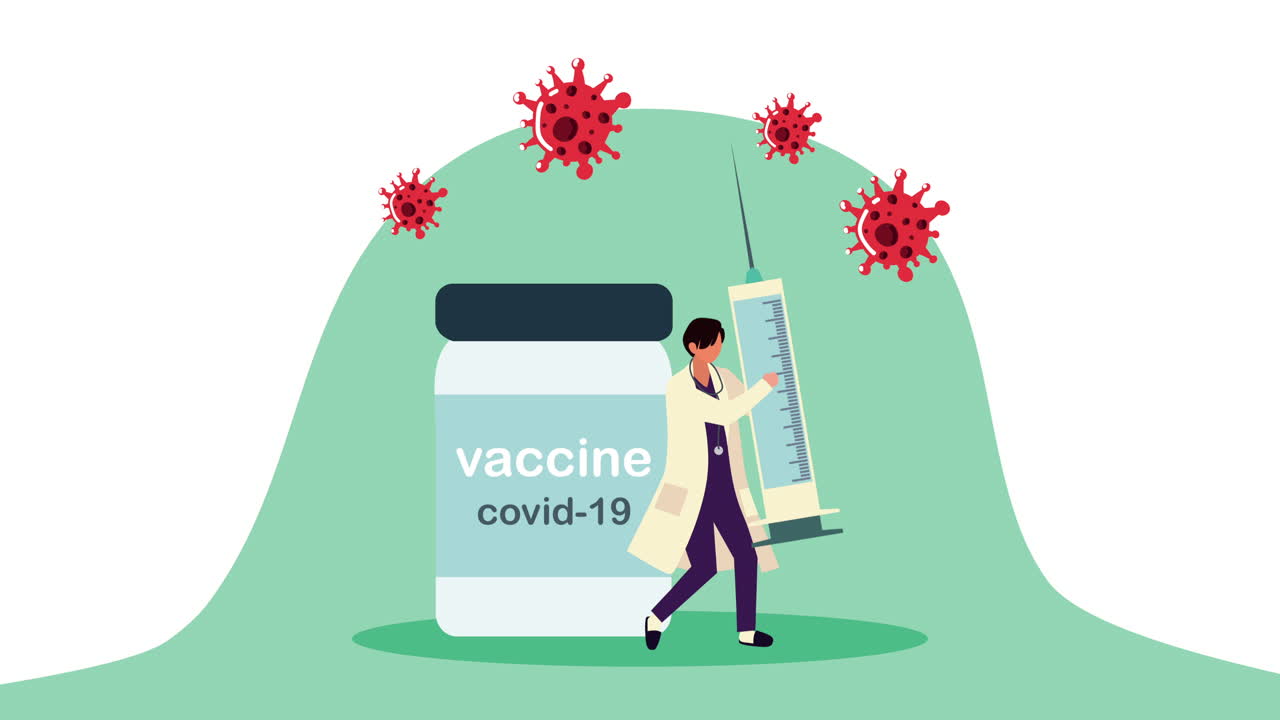 Dokter wanita dengan vial vaksin COVID-19 dan jarum suntik.
