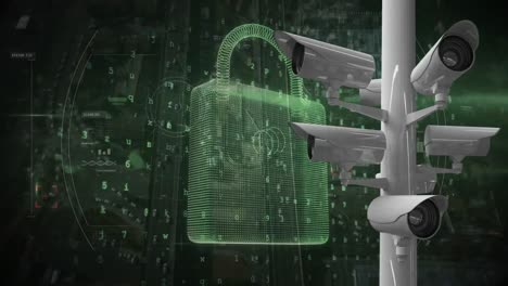 animatie van online beveiligingsslot en opname door camera's