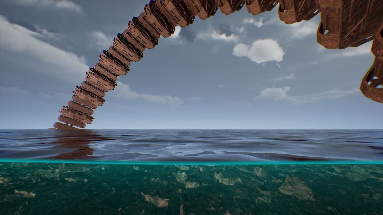 바다에서 오래된 부서진 ufo 외계인 우주선