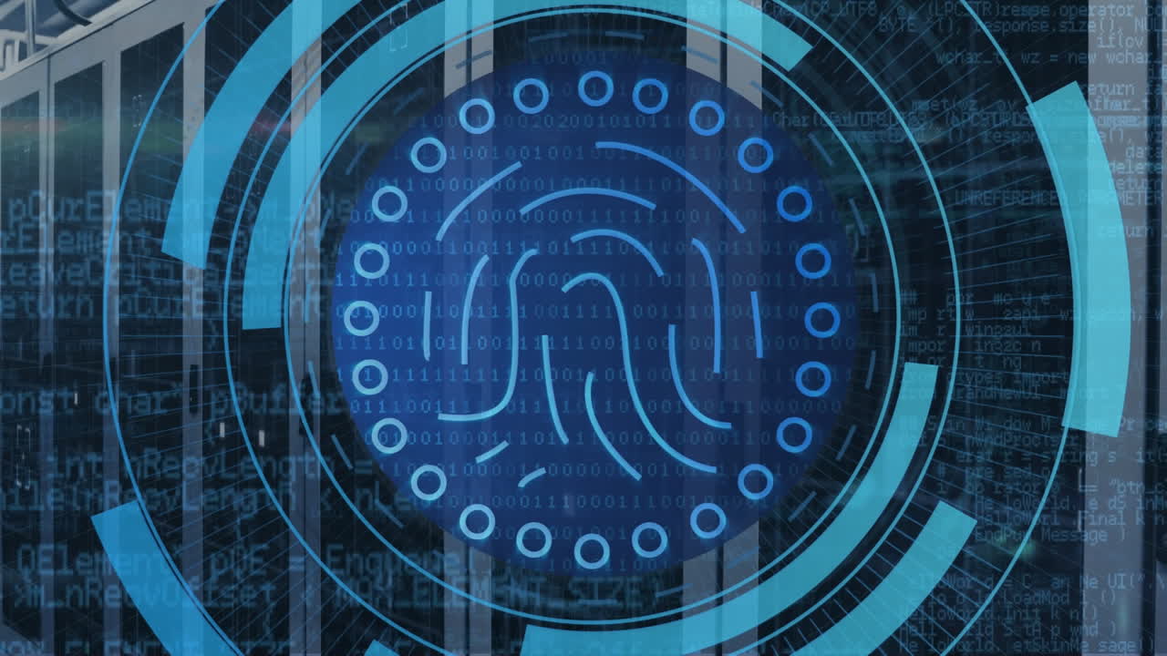 animación de huellas dactilares en círculos sobre los servidores