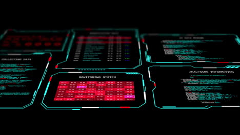 animation of digital data processing on screens over black background