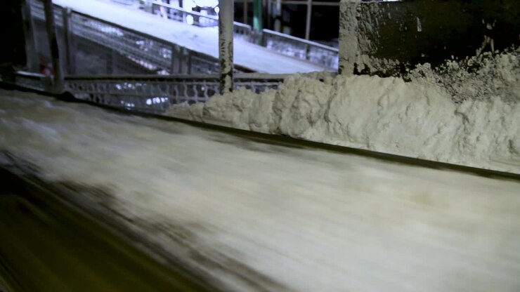 Industrial Conveyor Belt Moving White Material