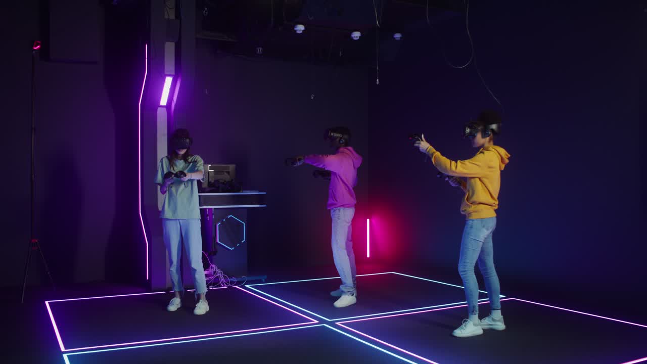 People Experiencing Virtual Reality in a VR Gaming Room
