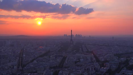 high angle view of the eiffel tower and paris at sunset