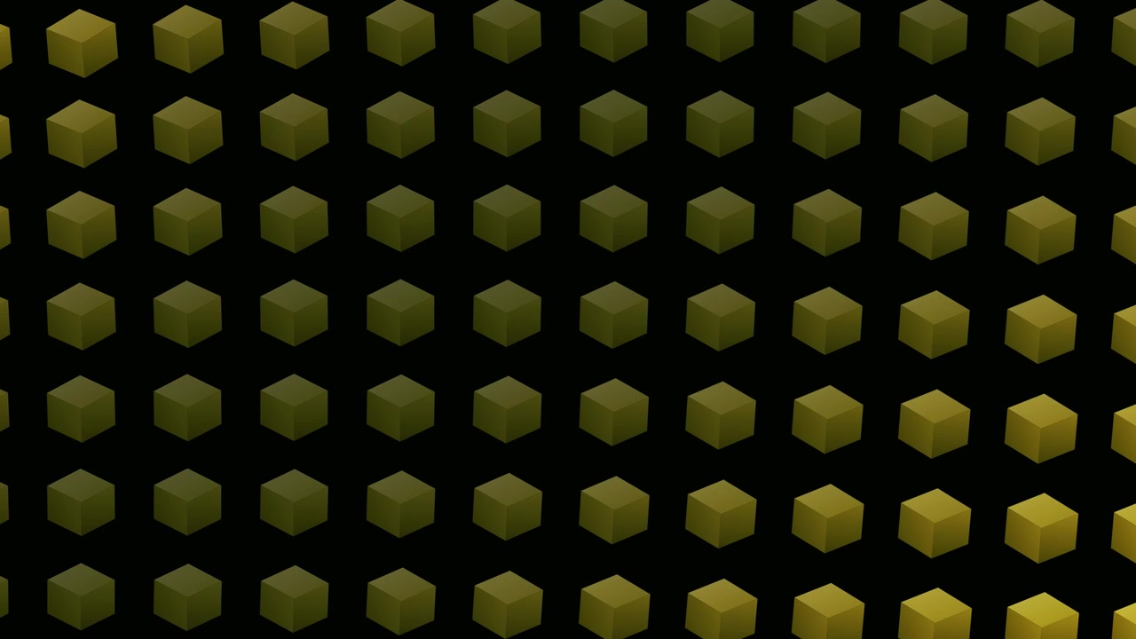 Abstract Animation of Rotating Yellow Cubes on Black Background