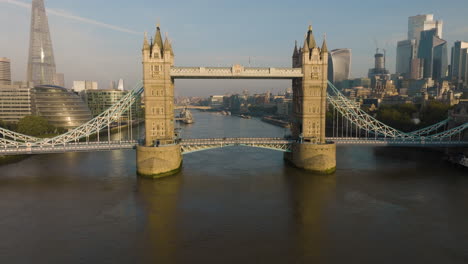 tower bridge and london skyline aerial view