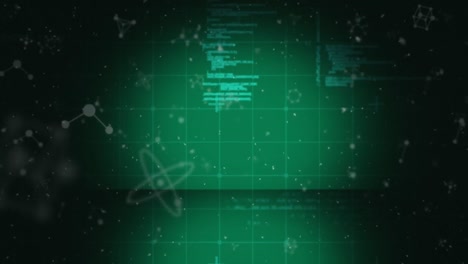 Animation-of-data-processing-over-molecules-on-green-background