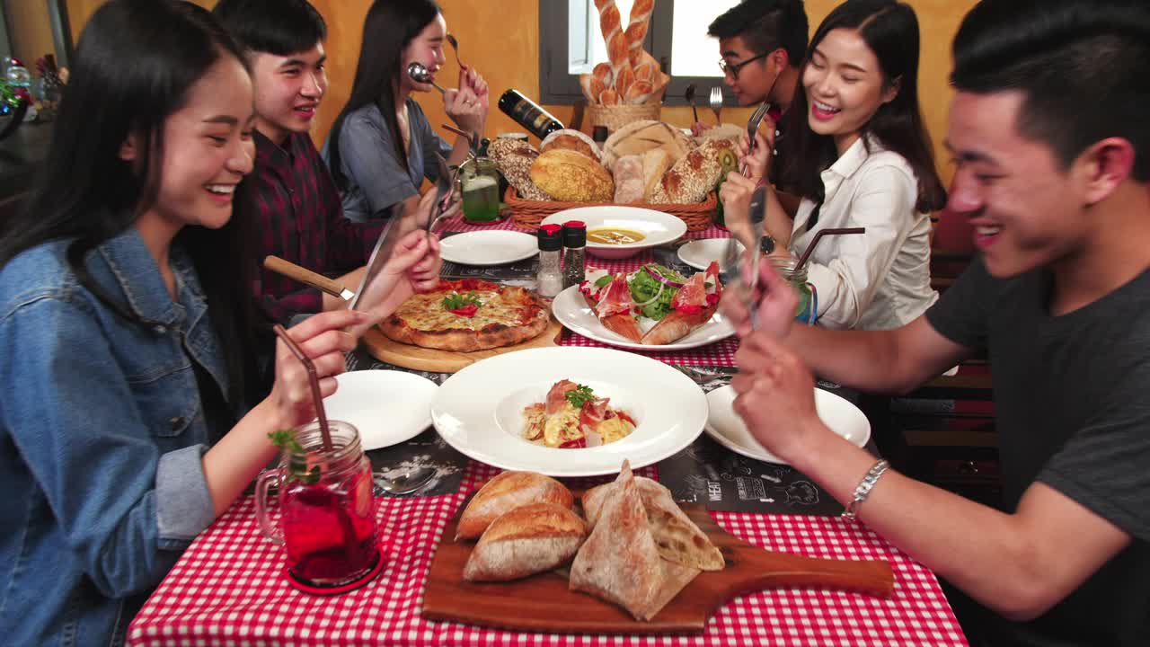 Friends Enjoying a Delicious Italian Meal