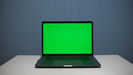 clean green screen computer for presentation beauty blogger or game applications. show greenscreen background pc notebook nobody