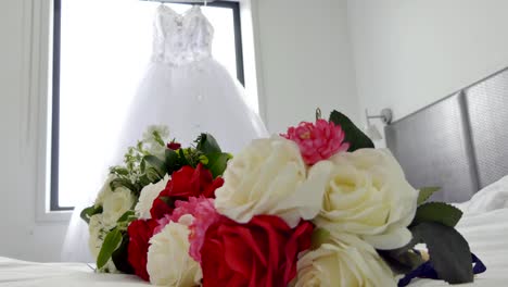 wide shot of  bride - bridemaid wedding dress