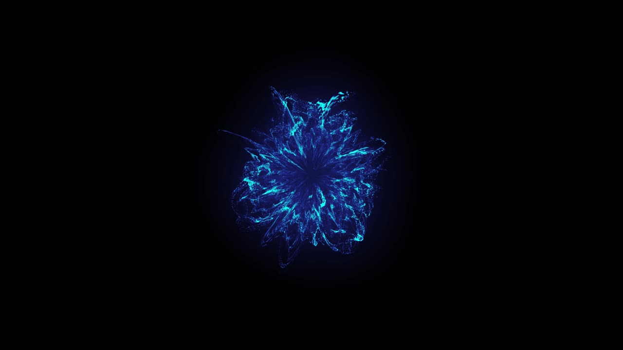 Un'esplosione blu di particelle a onda d'urto si espande e si dissipa su uno sfondo nero. Ideale per intro, loghi o concetti astratti di energia