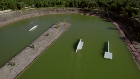 Wake-boarding-Outdoors-on-The-Water,-Riviera-Maya