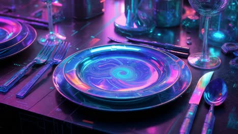 decoración de mesa futurista de neón