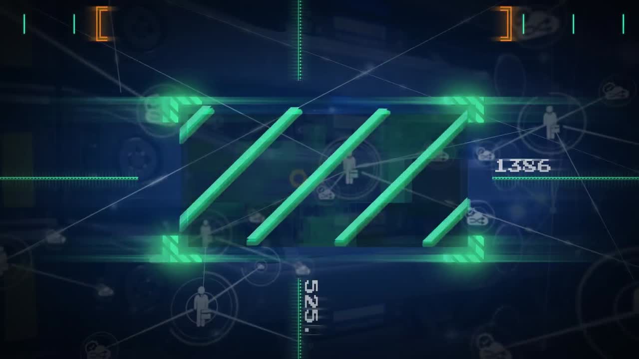 추상적인 배경에 변하는 숫자와 연결된 아이콘을 통해 뷰파인더에서 선의 애니메이션