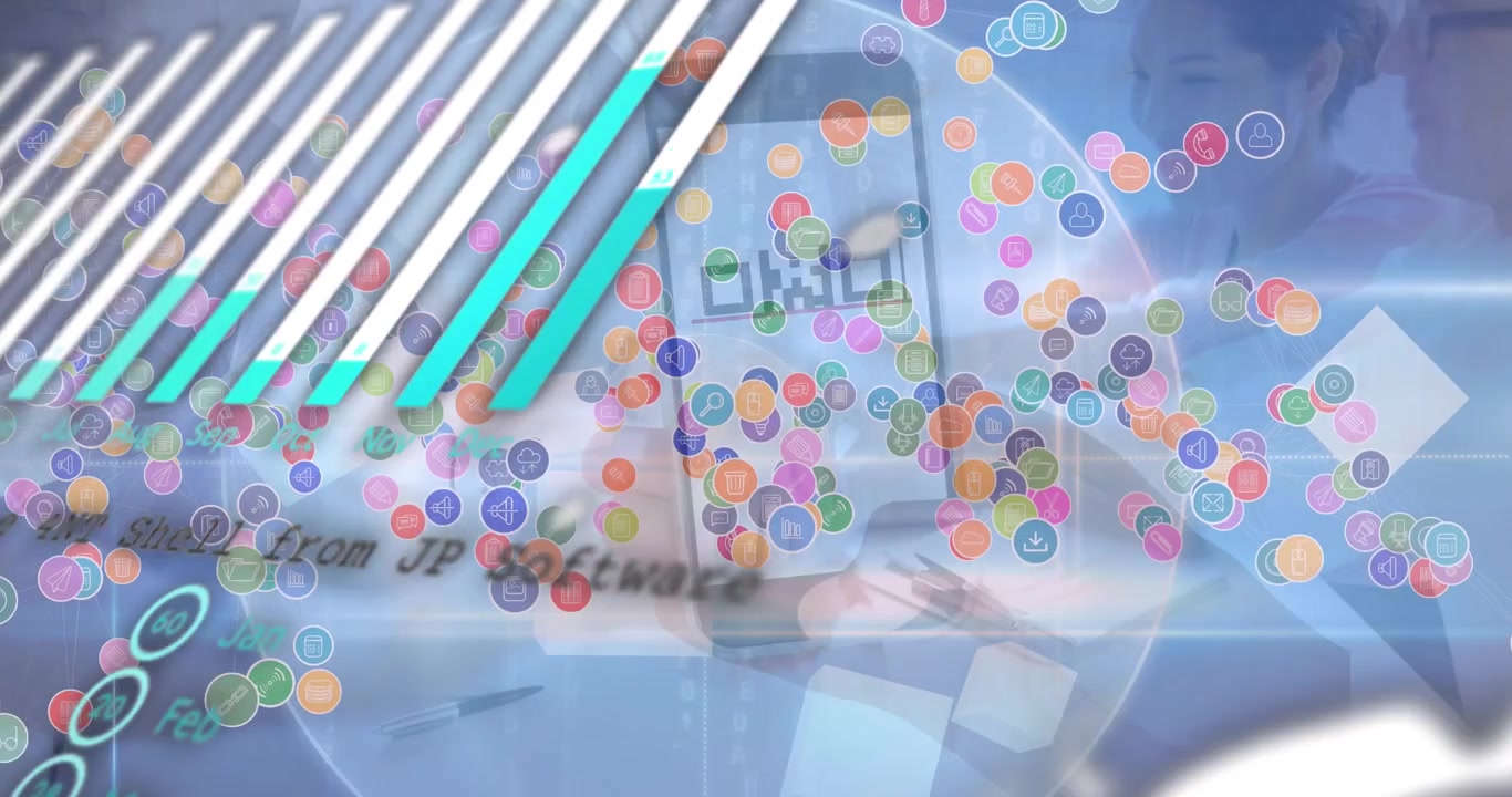 Digital forretningsdatavisualisering med ikoner og diagrammer
