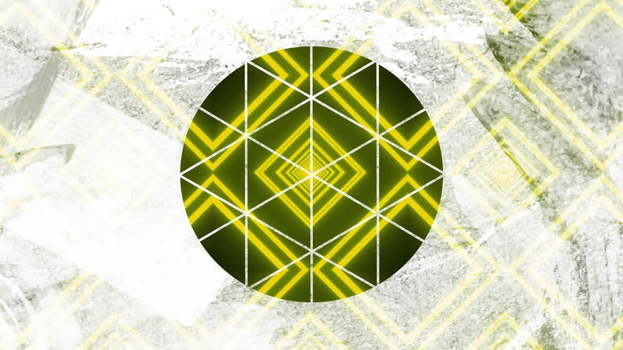 색 배경에서 움직이는 여러 개의 노란색 모양의 애니메이션