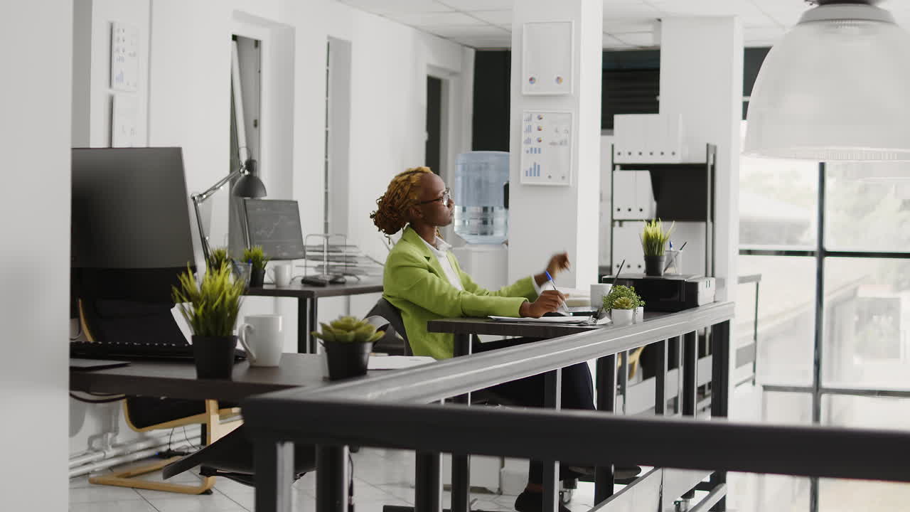 Images of a woman in an office setting