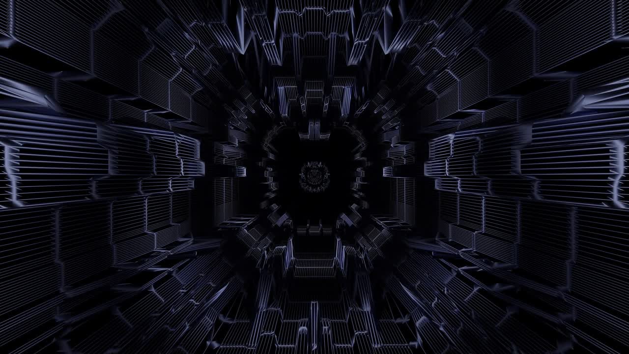 atmospheric wire-frame design tunnel corridor with lights and shadows 3d illustration live wallpaper motion background visual samples vj loop