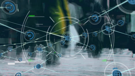 Animation of network of connections with icons over scope scanning