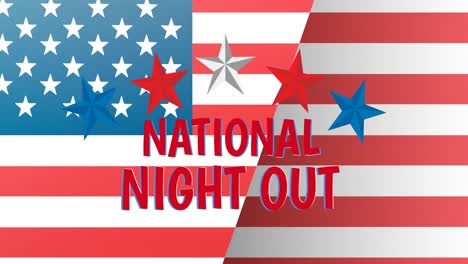 animation of national night out text over flag of usa