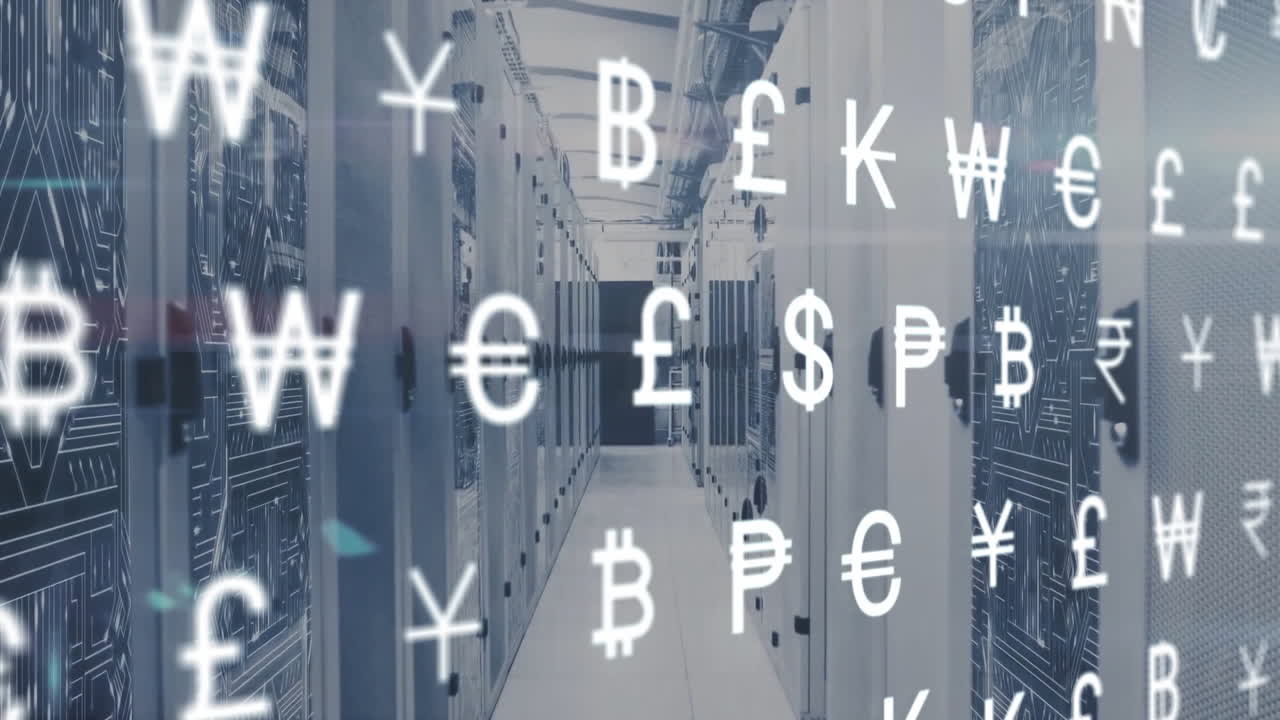 통화 기호의 애니메이션 및 컴퓨터 서버를 통해 데이터 처리