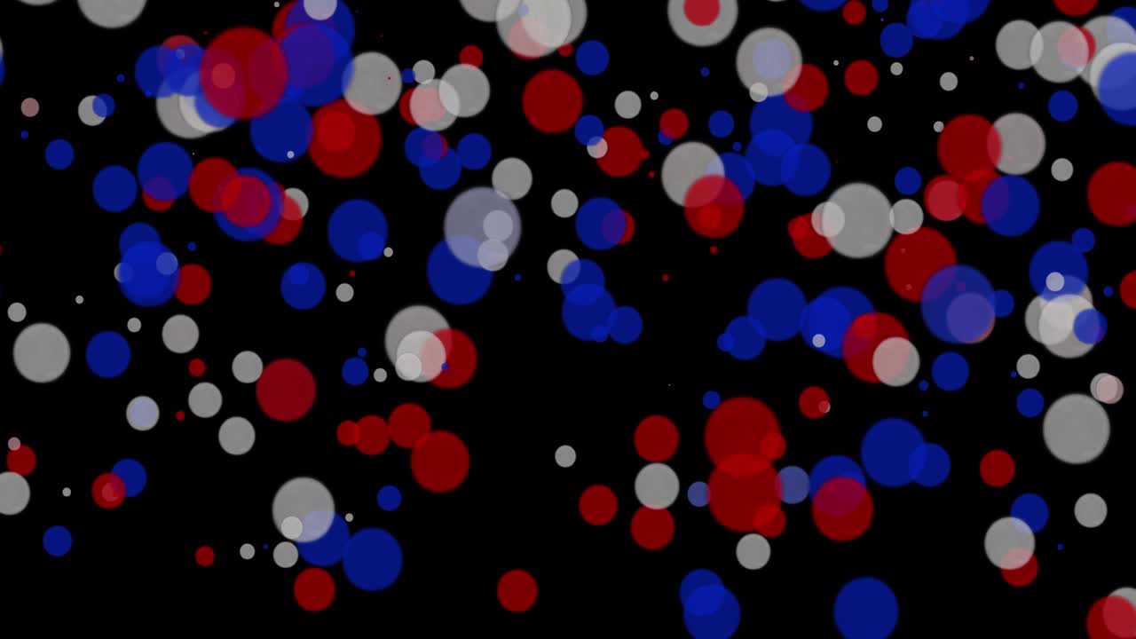 다채로운 애니메이션 서클: 미국 국기 색: 빨간색, 파란색, 색, 검은색 배경에 투명한 서클, 수평 구성, 4k 비디오 품질