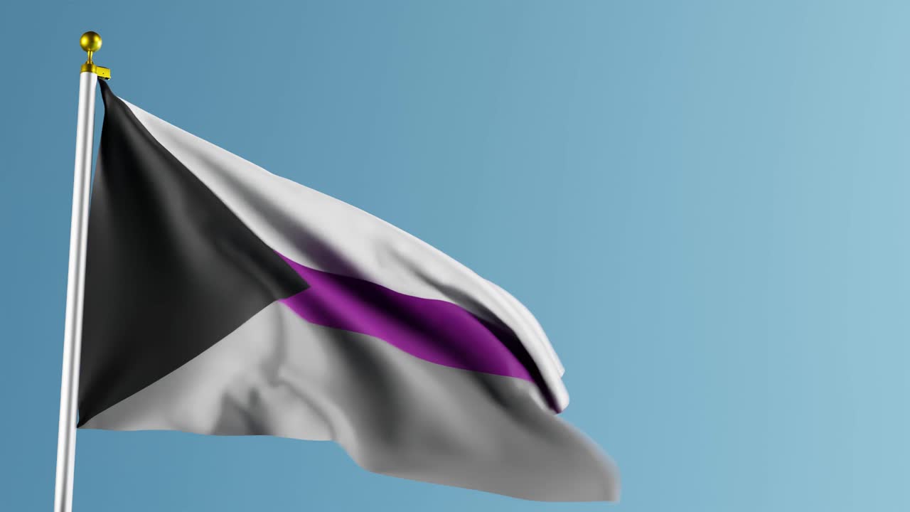 Demisexual pride flag with purple stripe flutters against blue background