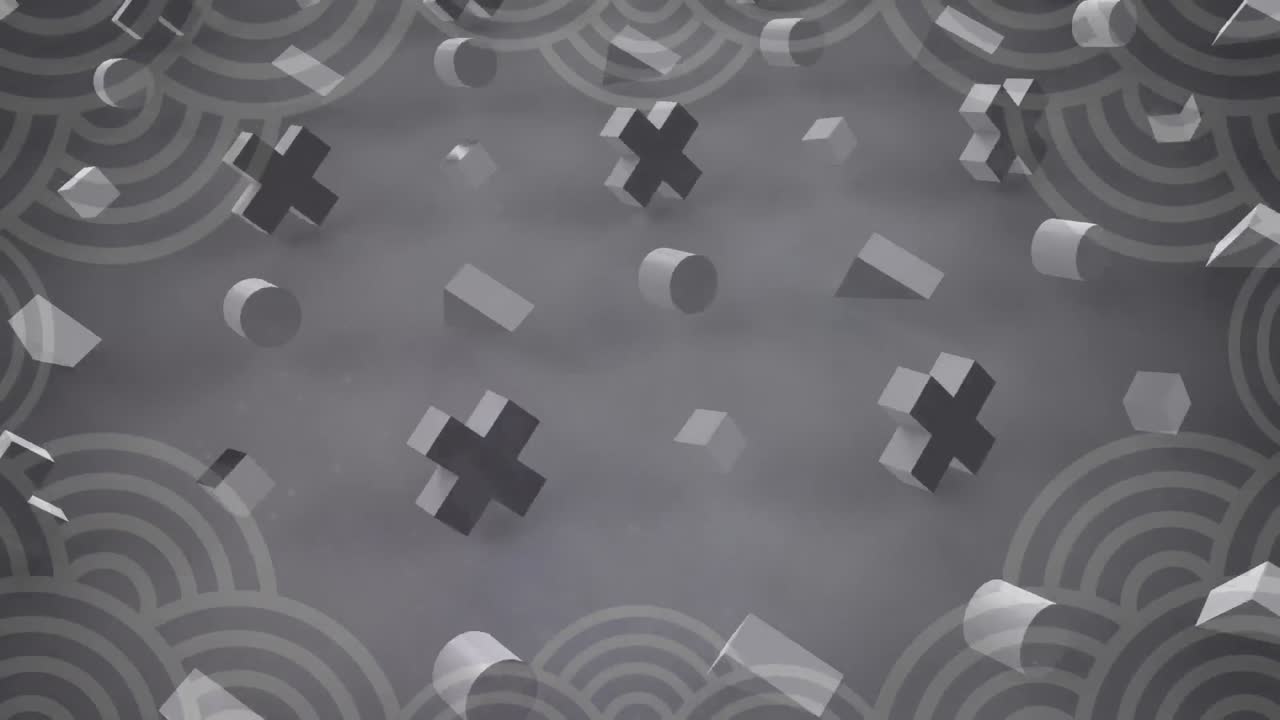 animación de filas de formas sobre el patrón gris.