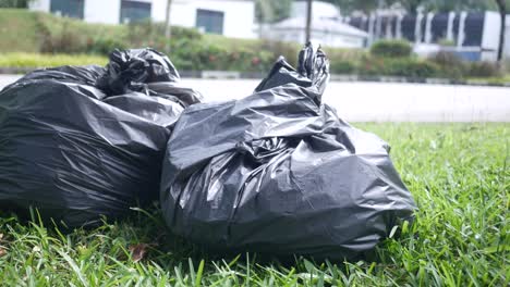 two black garbage bags on the grass