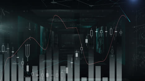 Statistical-data-processing-and-multiple-screens-with-mathematical-equations-on-black-background