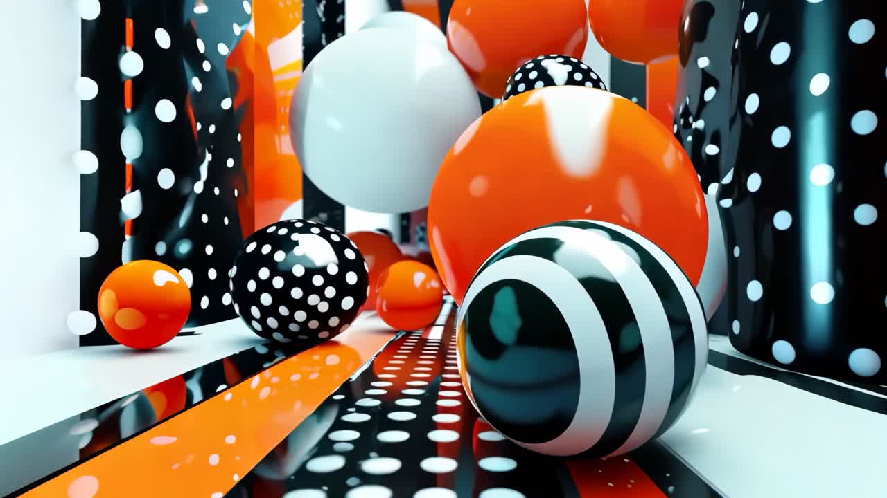 un montón de bolas naranjas y negras y blancas en una mesa