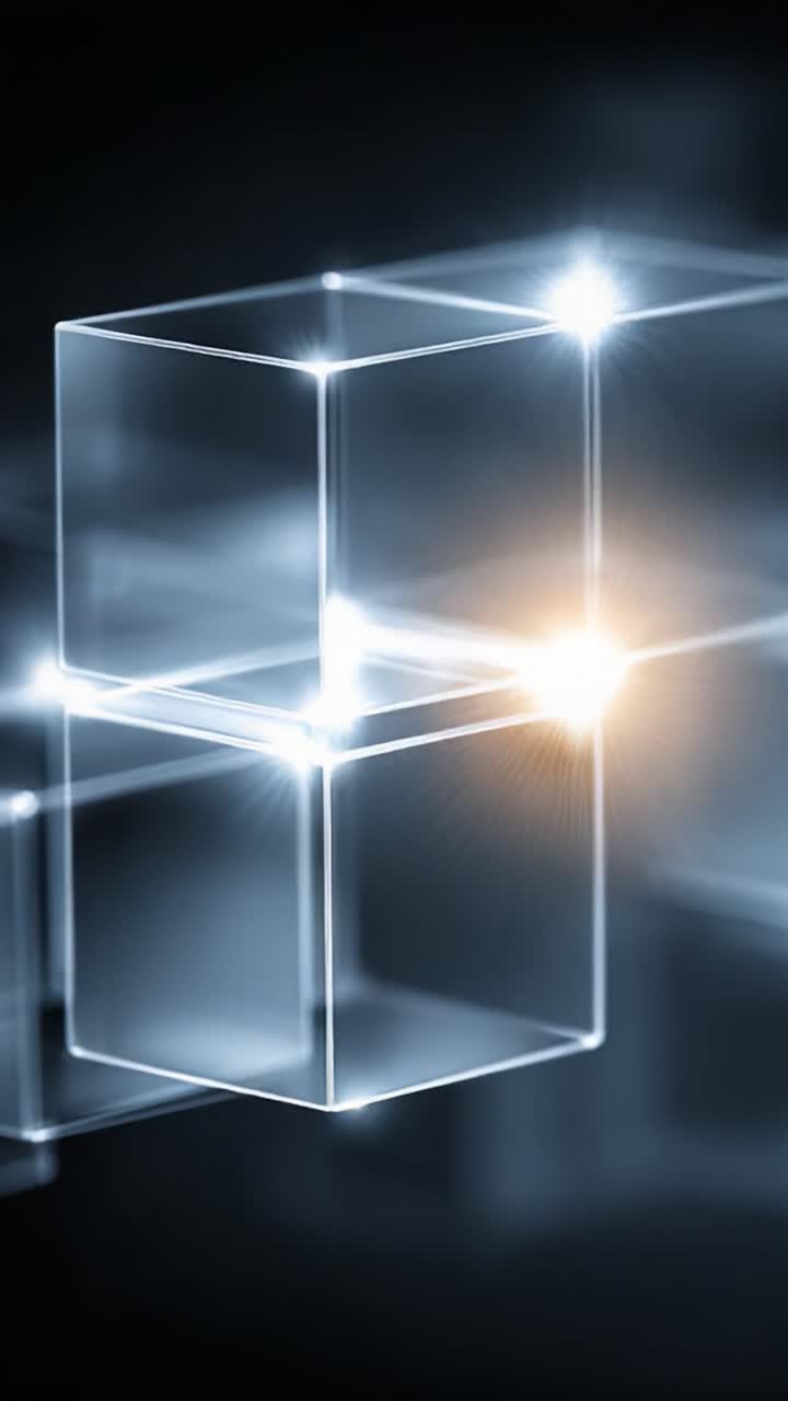 An Abstract Exploration of Transparent Cubes Illuminated by Dazzling Light Effects and Gradients, Capturing the Beauty of Minimalist Design in Digital Art