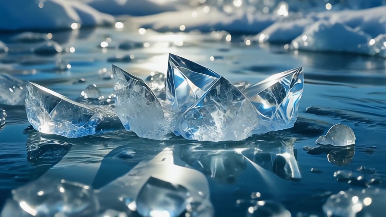 Schegge di ghiaccio affilate appoggiate sulla superficie di un lago ghiacciato