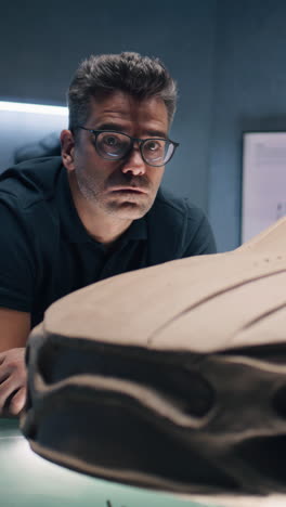 automotive designer examining clay model