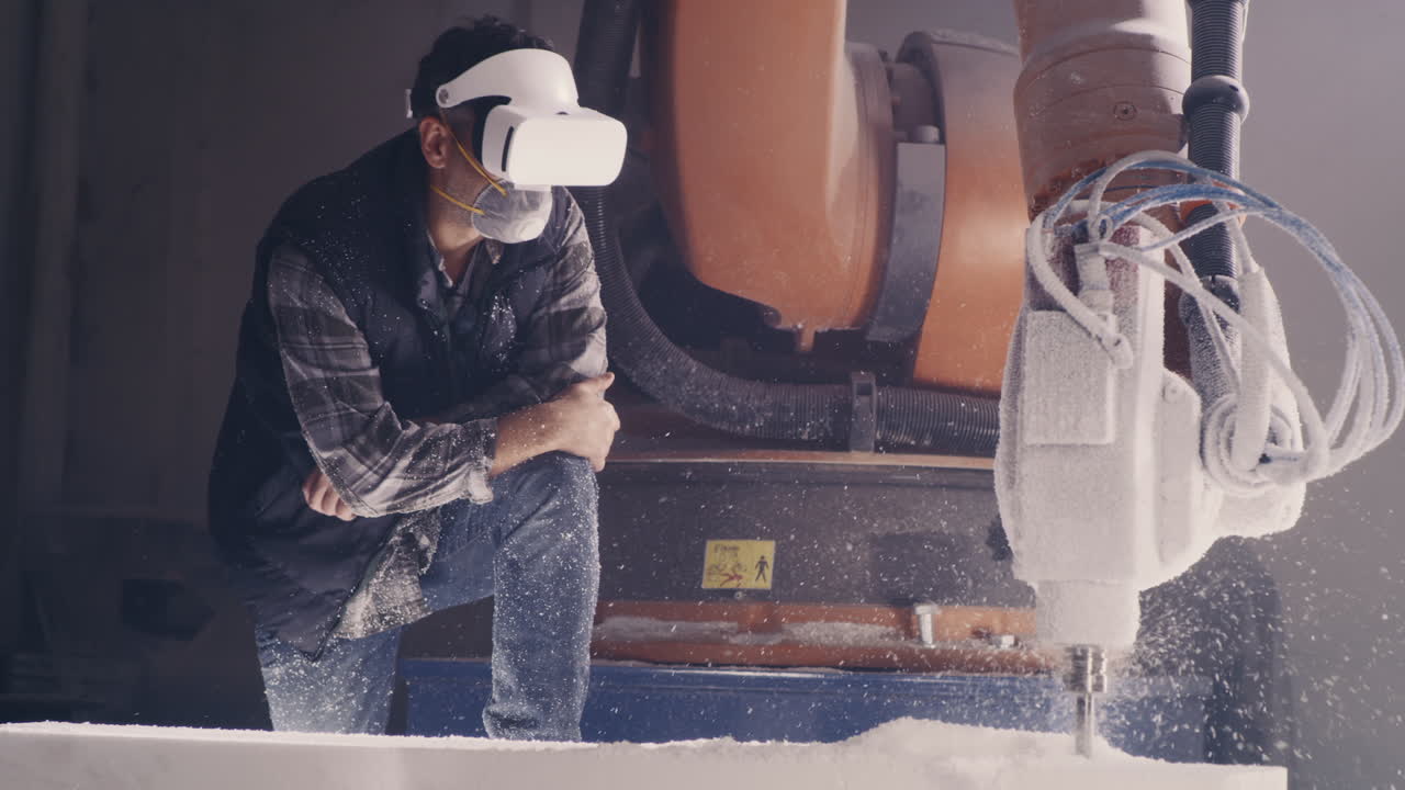 VR Operator Monitoring Robotic CNC Machine