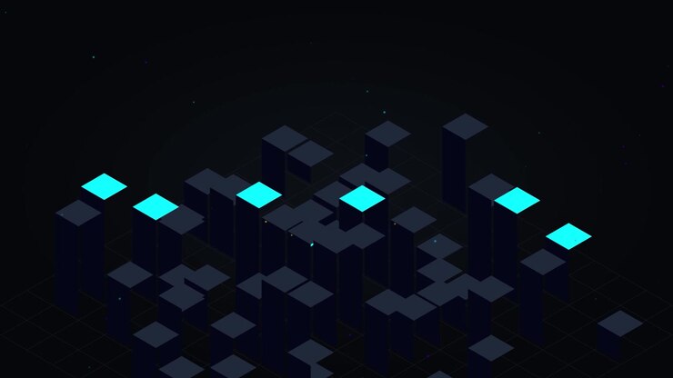 Abstract Digital Data Visualization with Glowing Blue Cubes