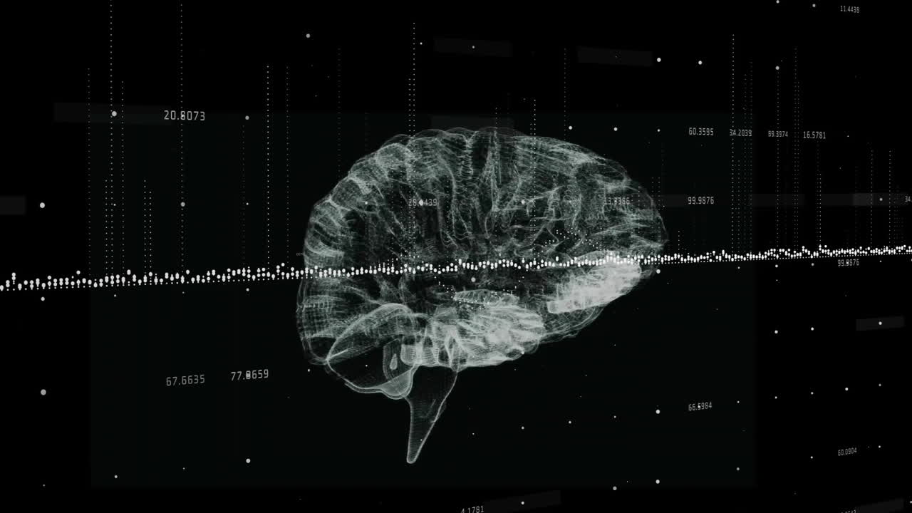 데이터 프로세싱의 애니메이션과 뇌에 대한 다이어그램