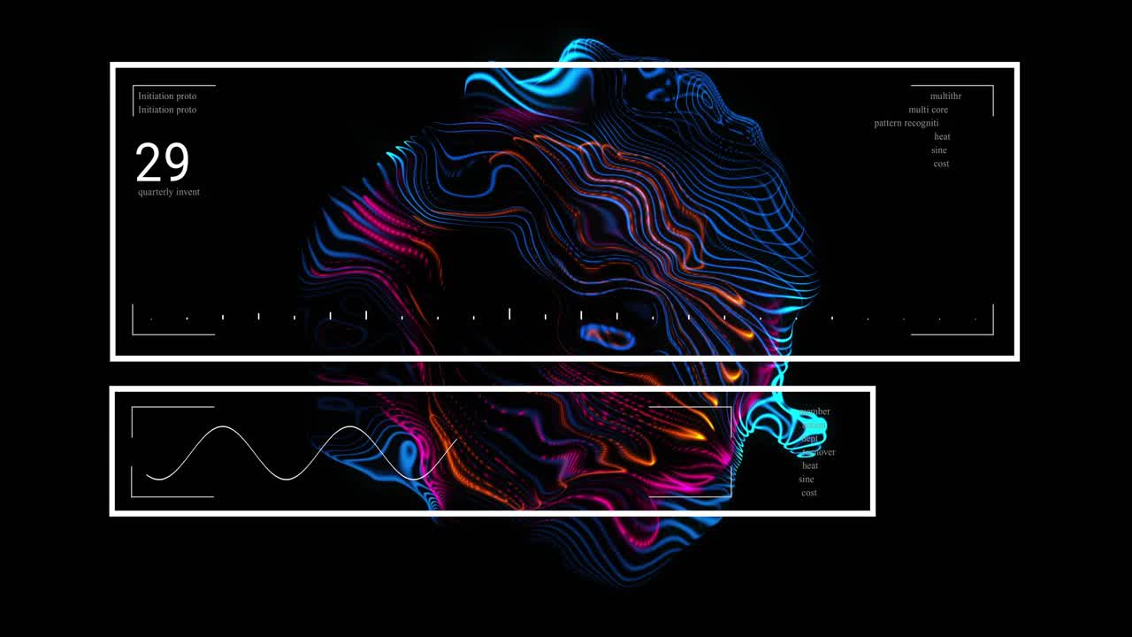 HUD panels appearing causing neon contour shifting counters updating waveform moving for metrics