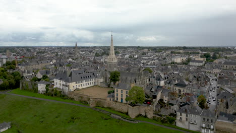 vitré cityscape with notre dame church, brittany in france