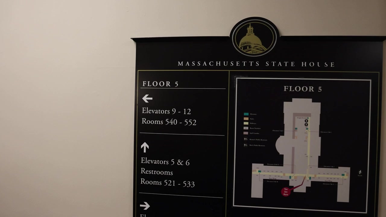 Fifth floor map in the Massachusetts state house with gimbal video panning left to right.