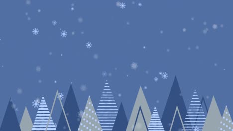 Animación-De-árboles-De-Navidad-Sobre-Nieve-Cayendo-Sobre-Fondo-Azul.