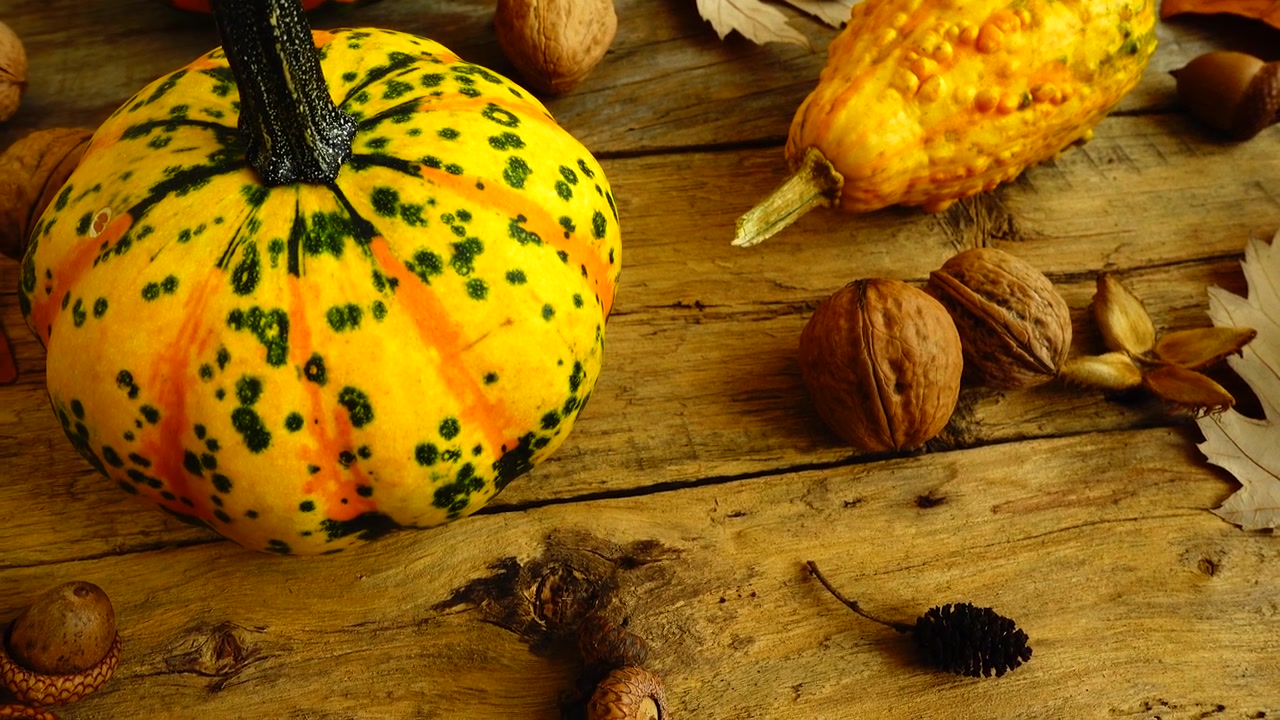 Natura morta autunnale su una tavola di legno vintage